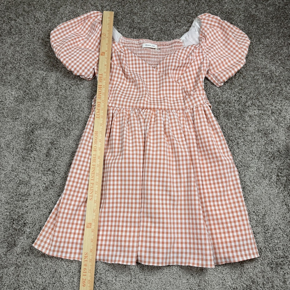 Mustard Seed Womens Dress M Pink Gingham Puff Sleeve Cottagecore Milkmaid Ruched - Picture 4 of 13
